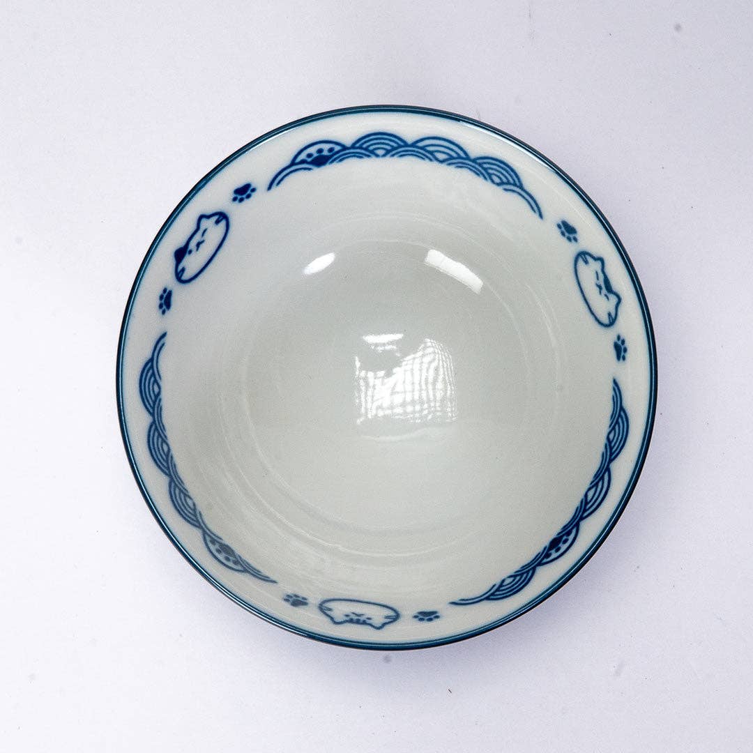 Seikaiha Neko Navy - Porcelain Rice Bowl