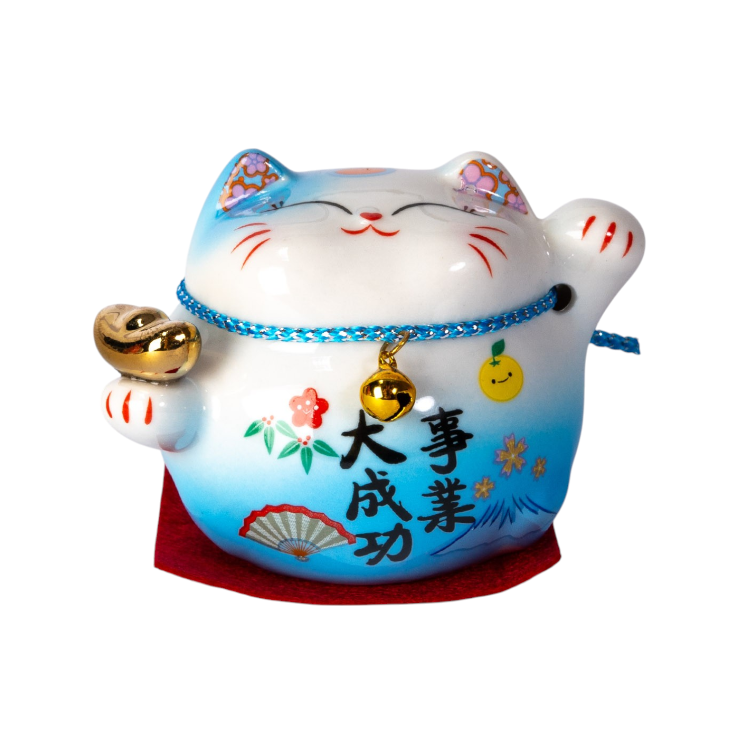 Blue and White Lucky Cat - Ceramic Figurine