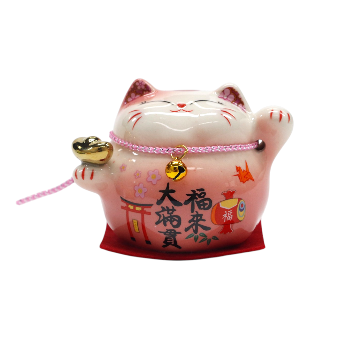 Pink and White Lucky Cat - Ceramic Figurine
