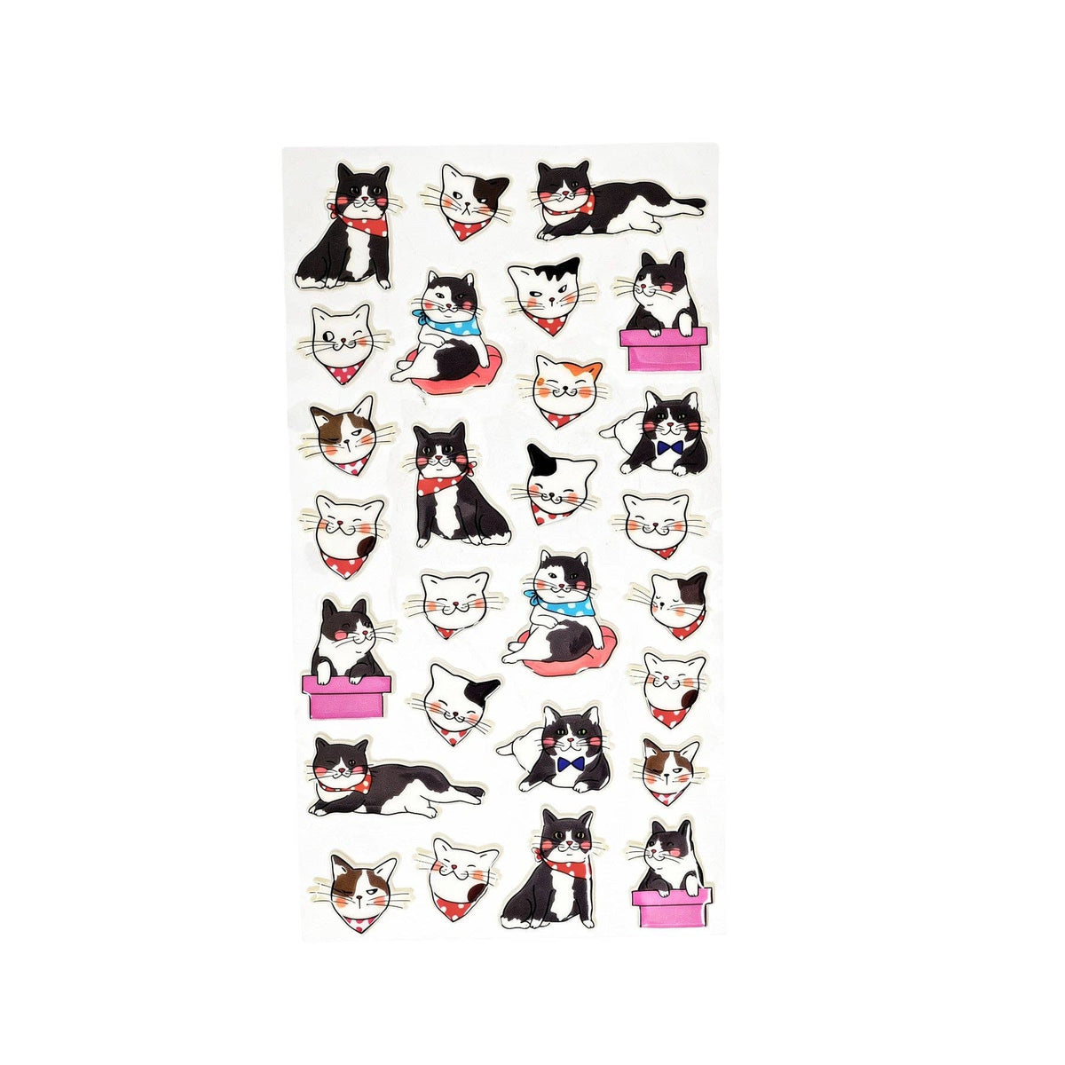 Gray and White Cats with Bandanas - Puffy Stickers