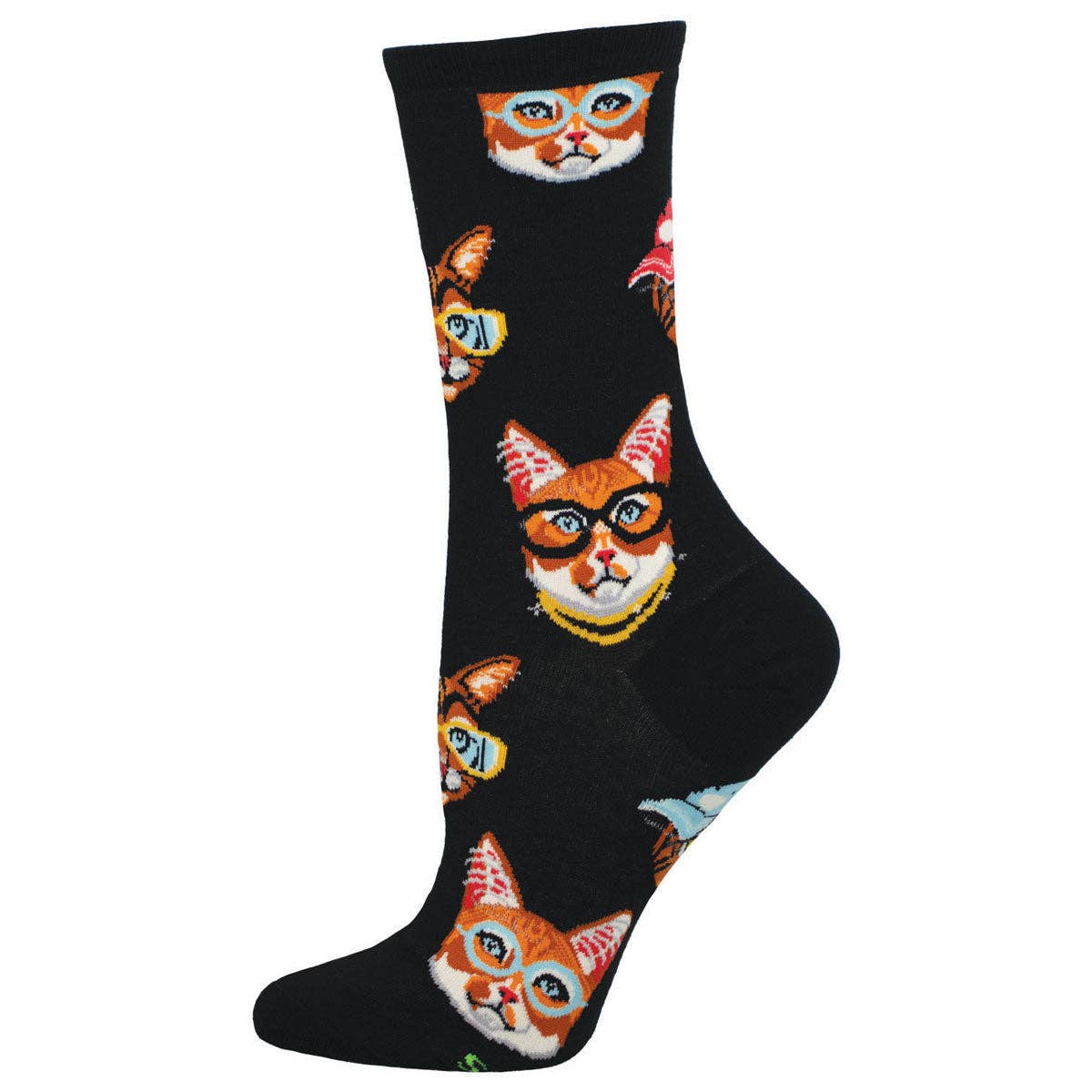 One Cool Cat Black - Crew Socks - S/M