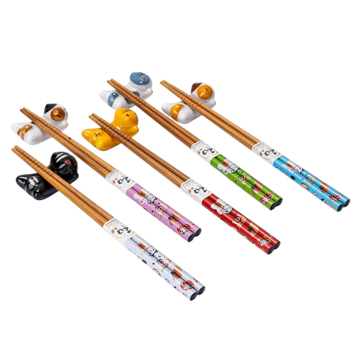 5 Cute Cats - Chopsticks and Rests Gift Set
