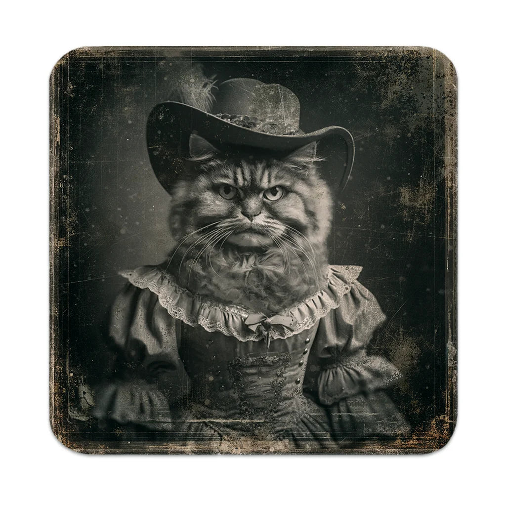 Most Wanted Cats - Fluffy Grumpy Kitty - Cork Back Coaster
