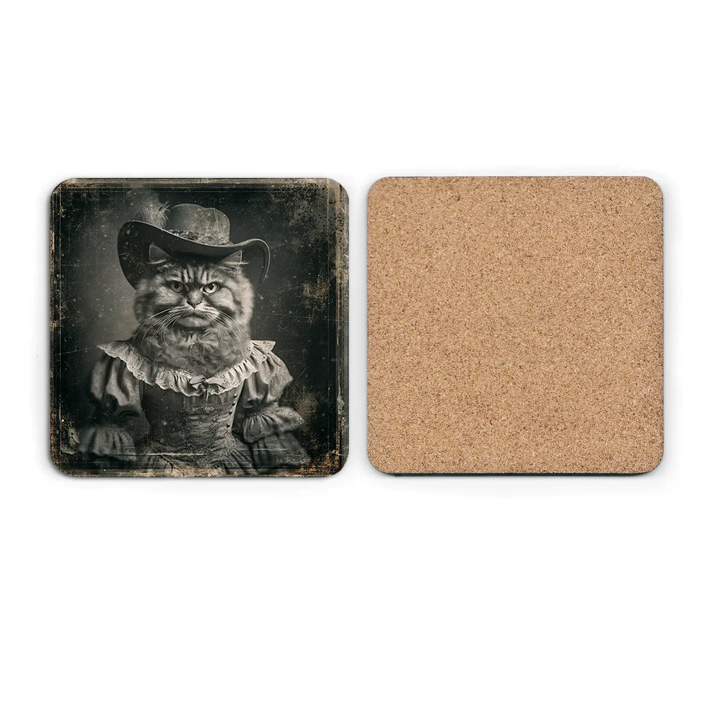 Most Wanted Cats - Fluffy Grumpy Kitty - Cork Back Coaster