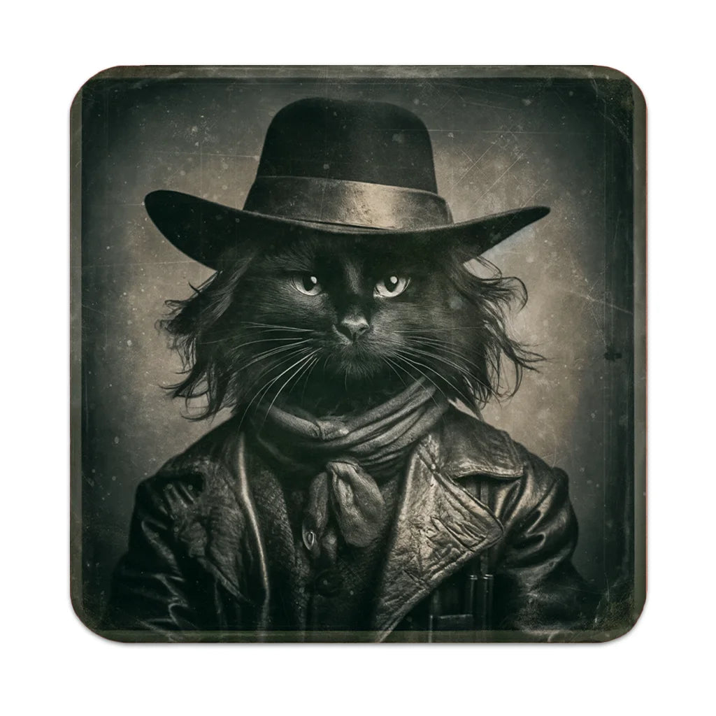 Most Wanted Cat - Long Hair Black Cat - Cork Coaster