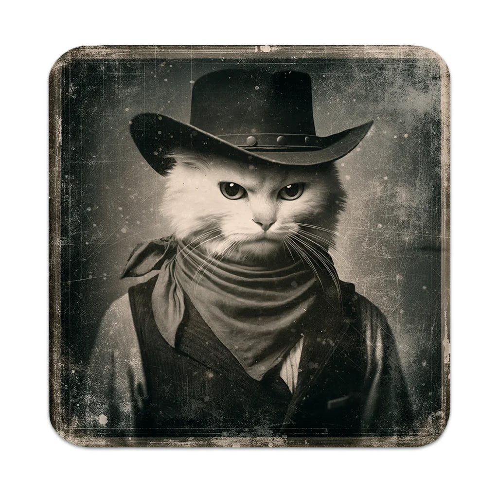 Most Wanted Cats - White Cat - Cork Back Coaster