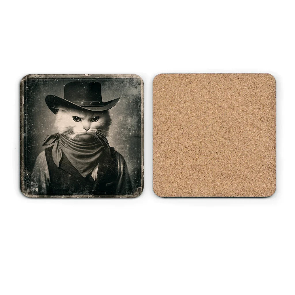 Most Wanted Cats - White Cat - Cork Back Coaster