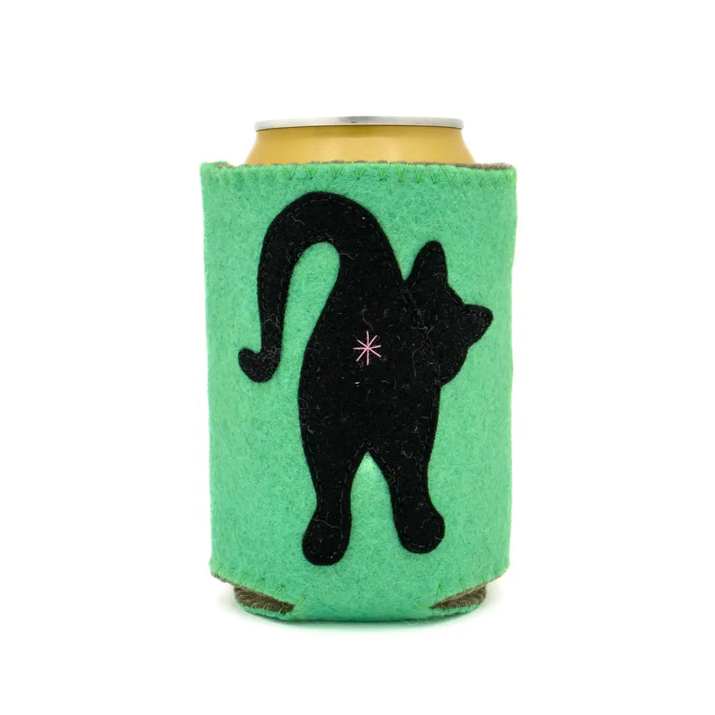 Sage/Black Cat Butt - Felt Coozy