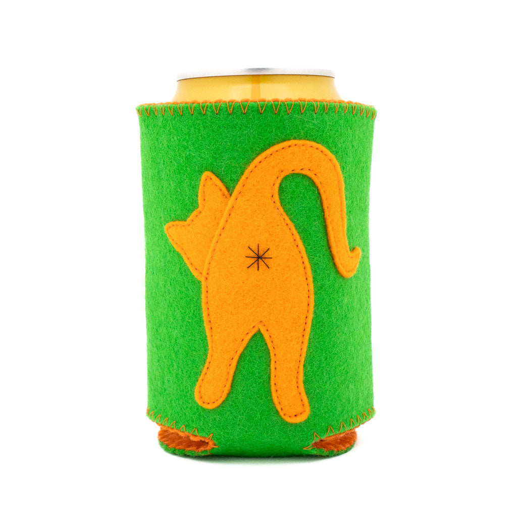 Green/Orange Cat Butt - Felt Coozy