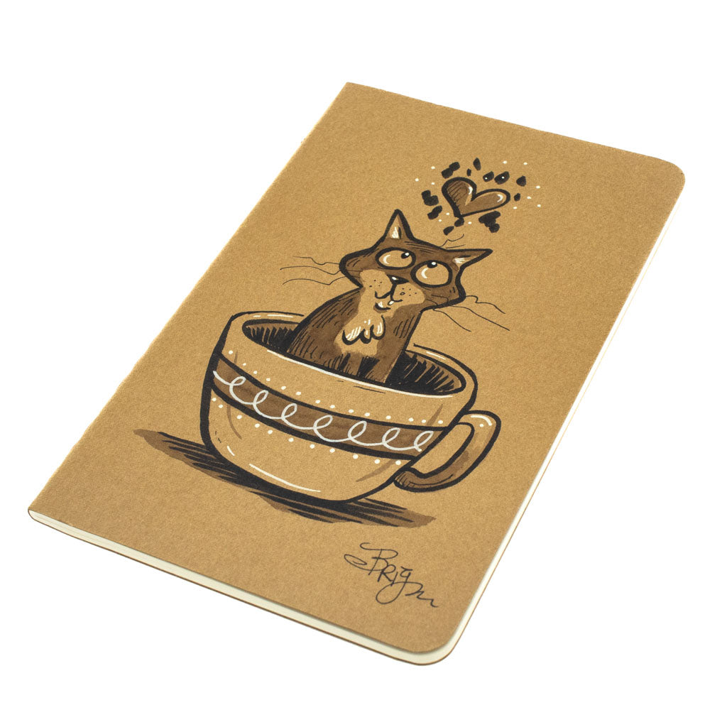 Heart Cat In Coffee Cup - Hand Drawn Notebook