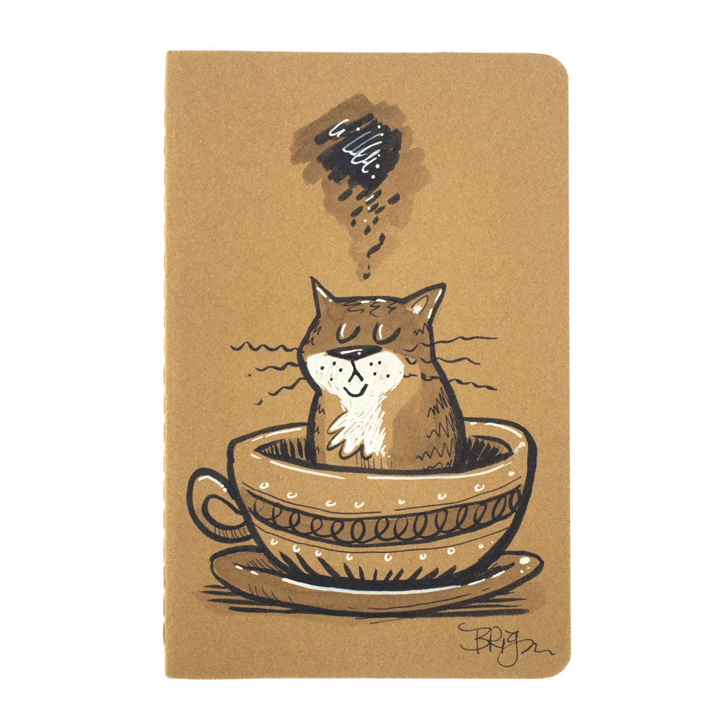 Disgruntled Cat In Coffee Cup - Hand Drawn Notebook