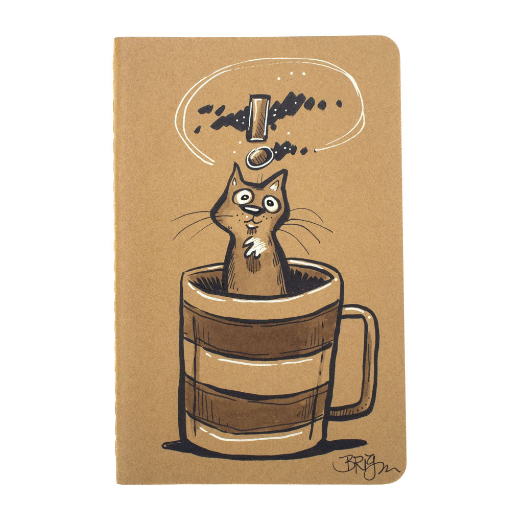 Surprised Cat In Coffee Mug - Hand Drawn Notebook