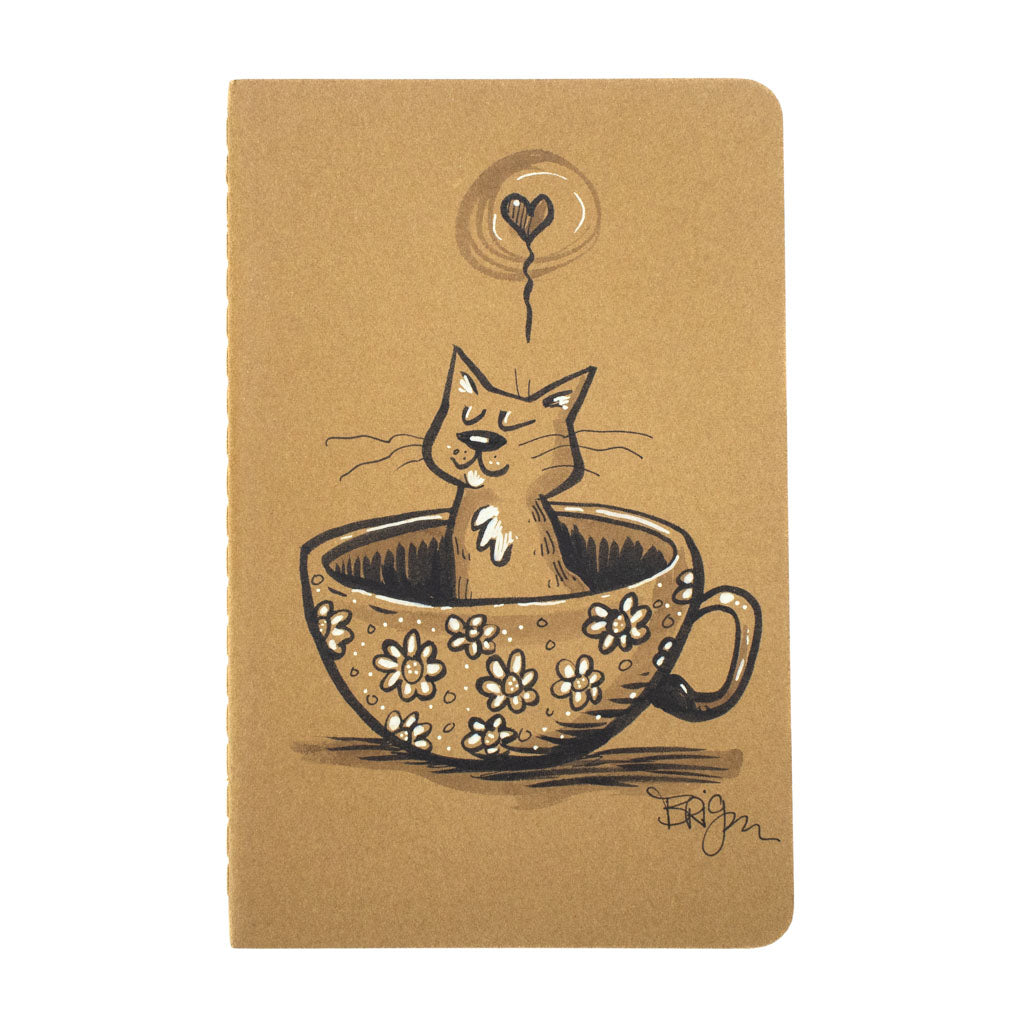 Heart Cat In Flower Cup - Hand Drawn Notebook