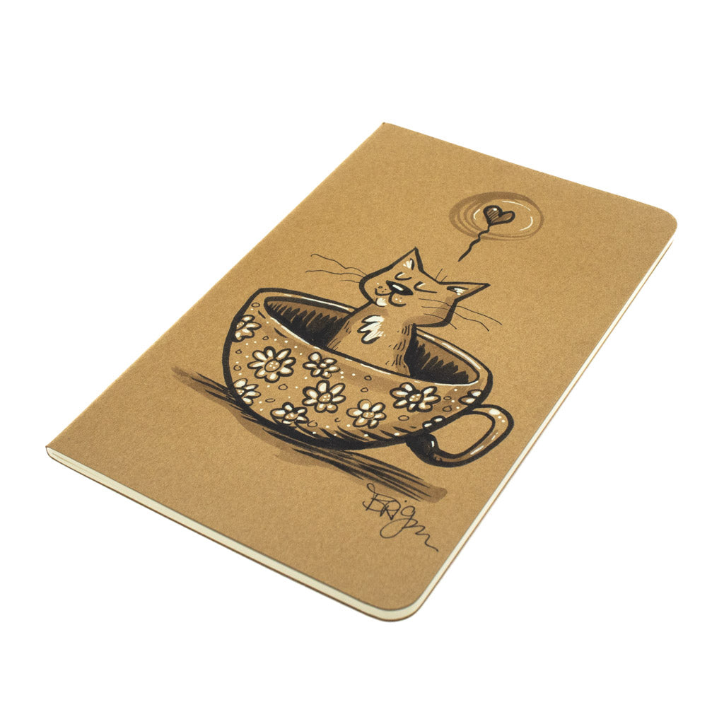 Heart Cat In Flower Cup - Hand Drawn Notebook