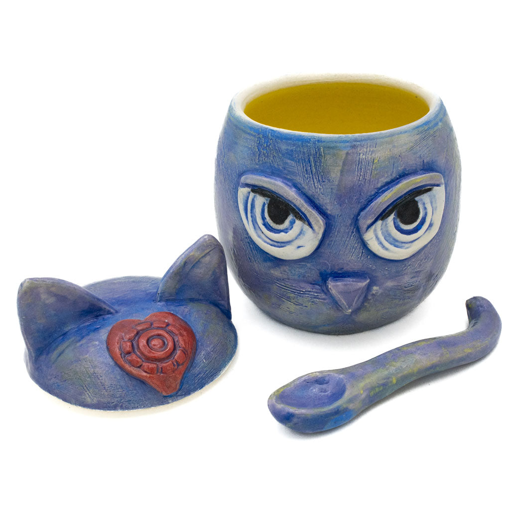Cat Sugar Bowl - Periwinkle - Handmade Ceramic