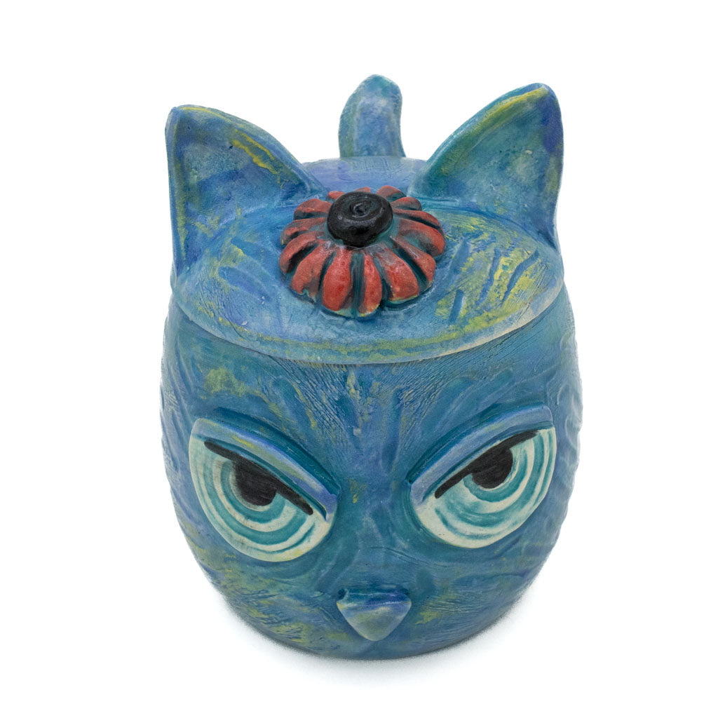 Cat Sugar Bowl - Turquoise - Handmade Ceramic