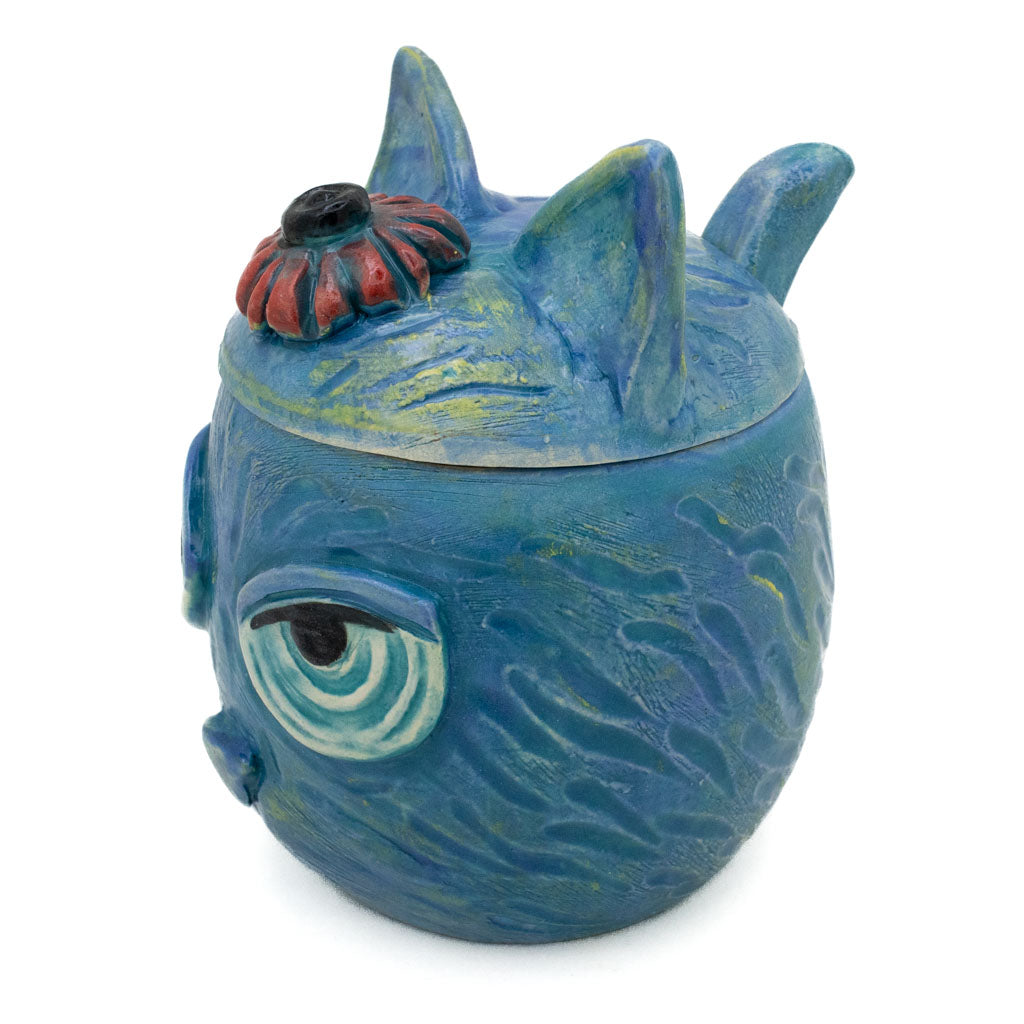 Cat Sugar Bowl - Turquoise - Handmade Ceramic