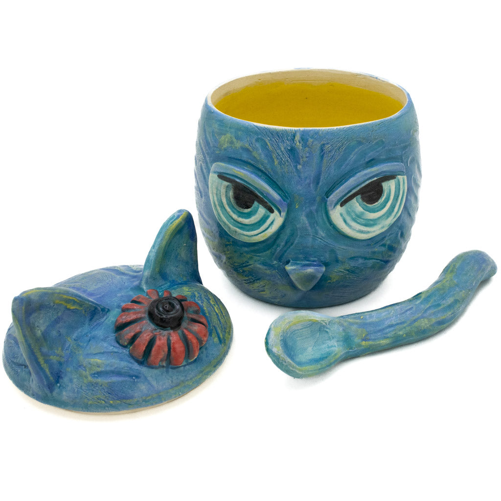 Cat Sugar Bowl - Turquoise - Handmade Ceramic