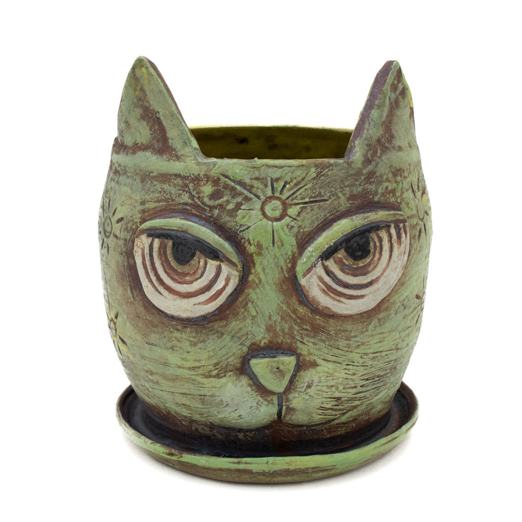 Awaken Cat Planter - Dusty Sage - Handmade Ceramic