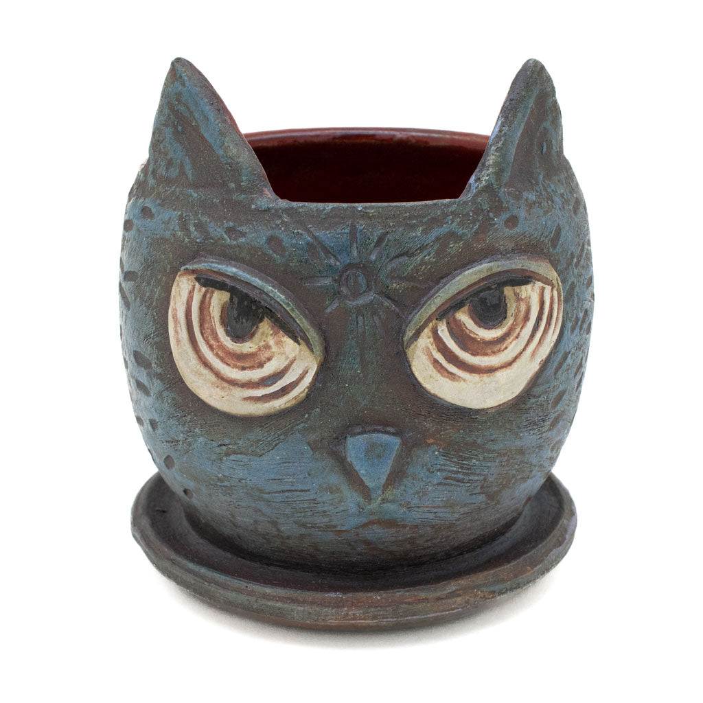 Awaken Cat Planter - Dusty Teal - Handmade Ceramic