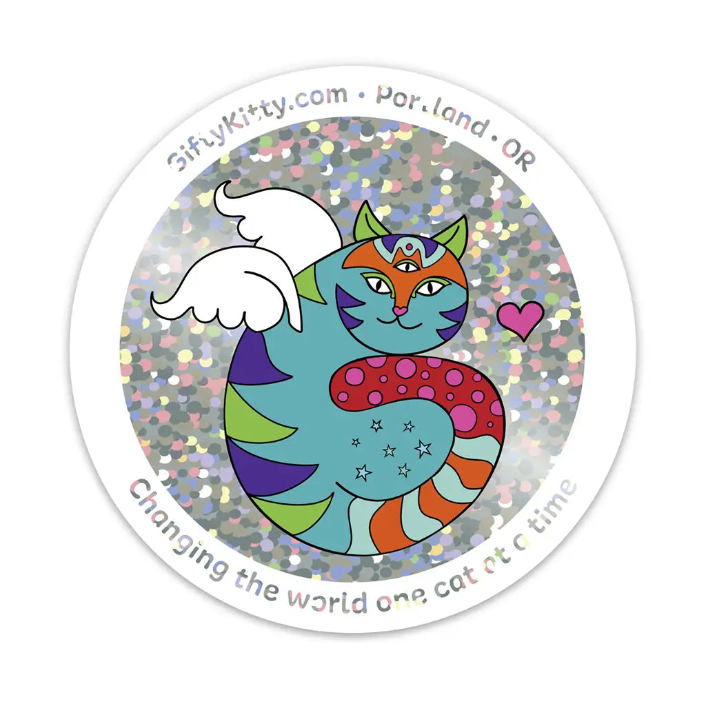 GiftyKitty Flying Cat - Glitter Sticker