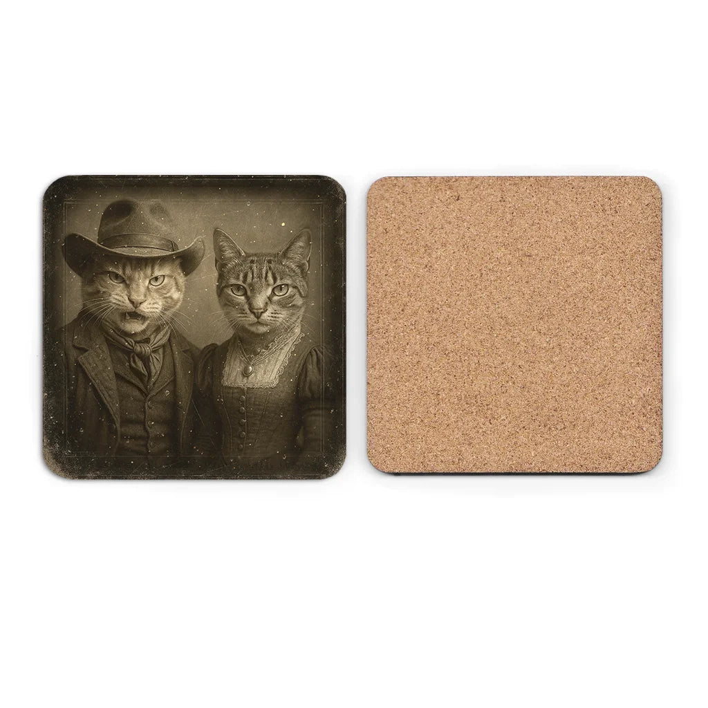 Most Wanted Cats - The Pawrtners - Cork Back Coaster