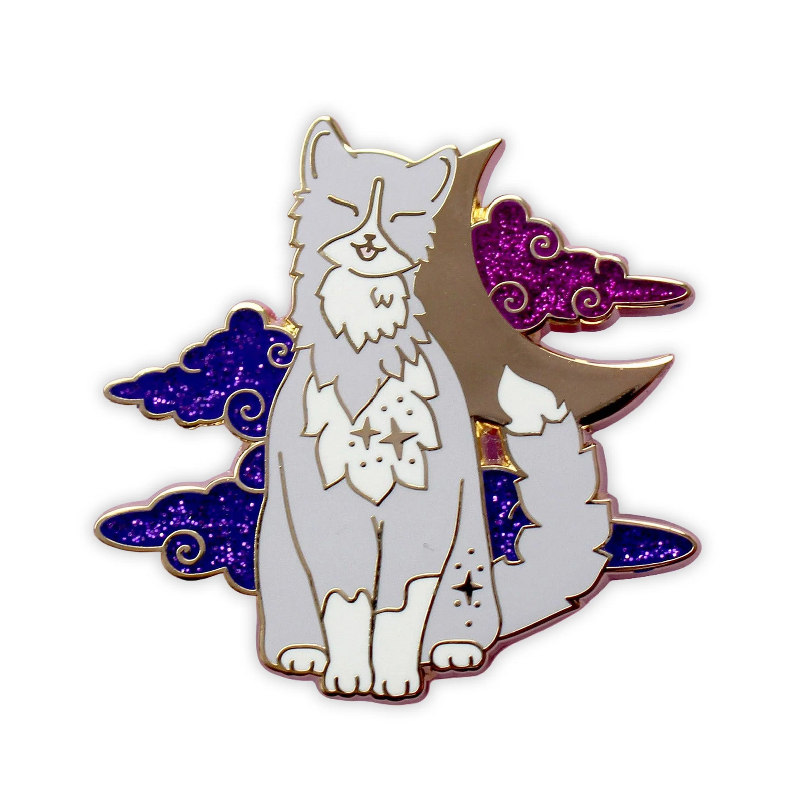 Fluffy Grey & White Cat - Hard Enamel Pin