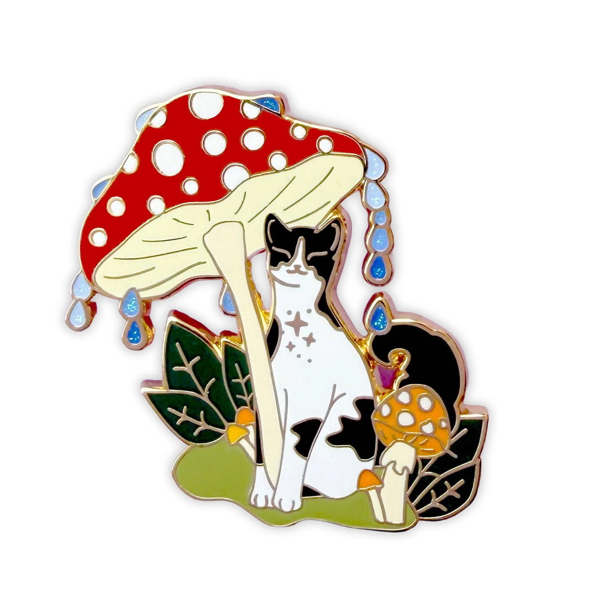 Black & White Mushroom Cat - Hard Enamel Pin