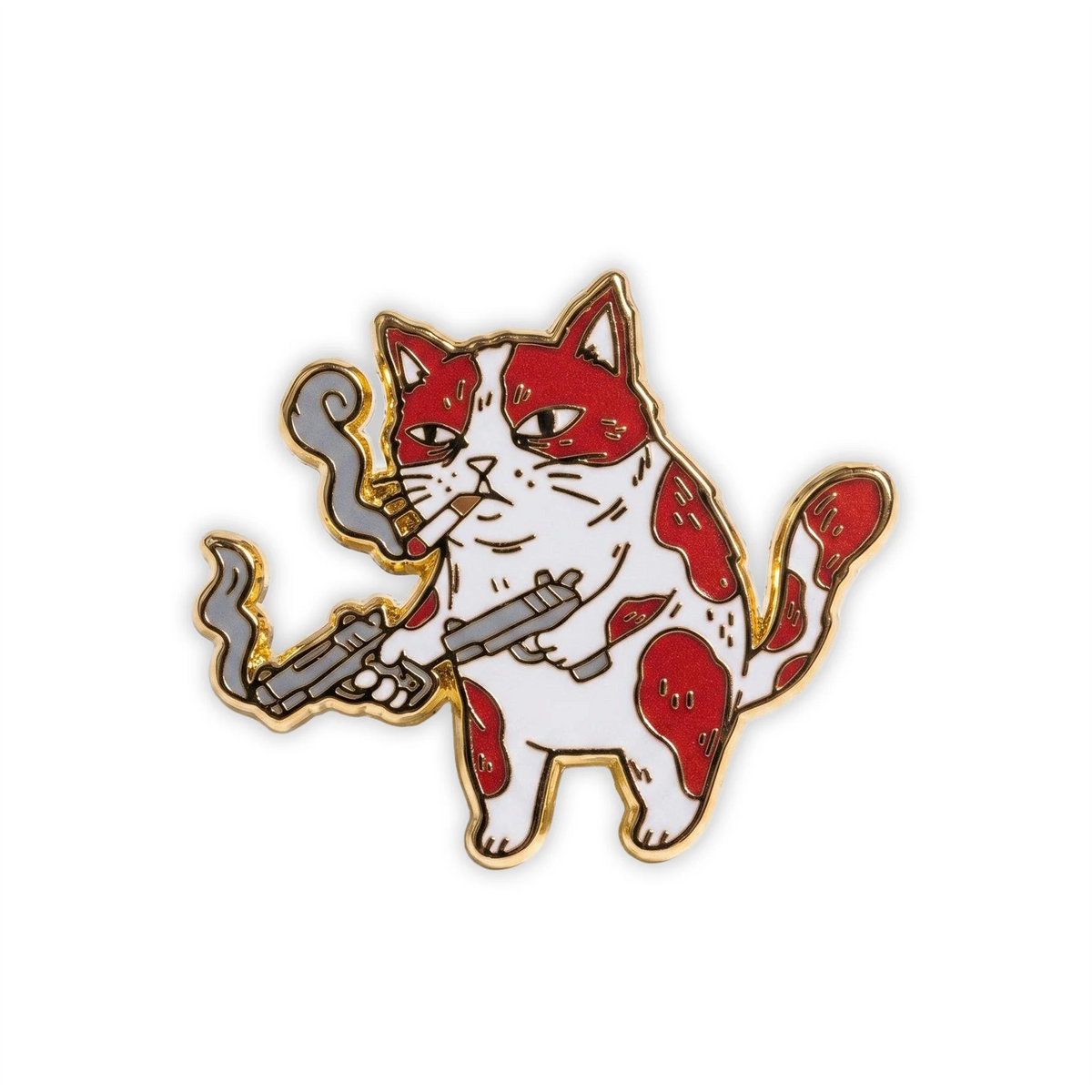 Orange and White Trigger Happy Cat - Hard Enamel Pin