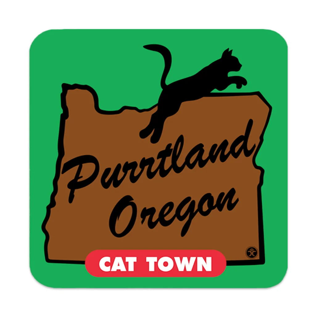 Black Cat Purrtland Cat Town - Green/Tan - Cork Coaster