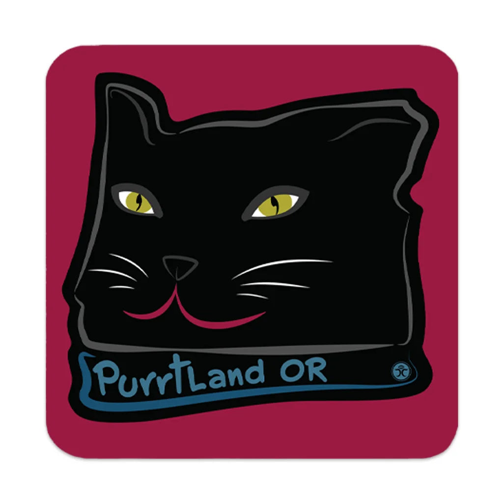 Black Cat Purrtland OR - Red - Cork Coaster