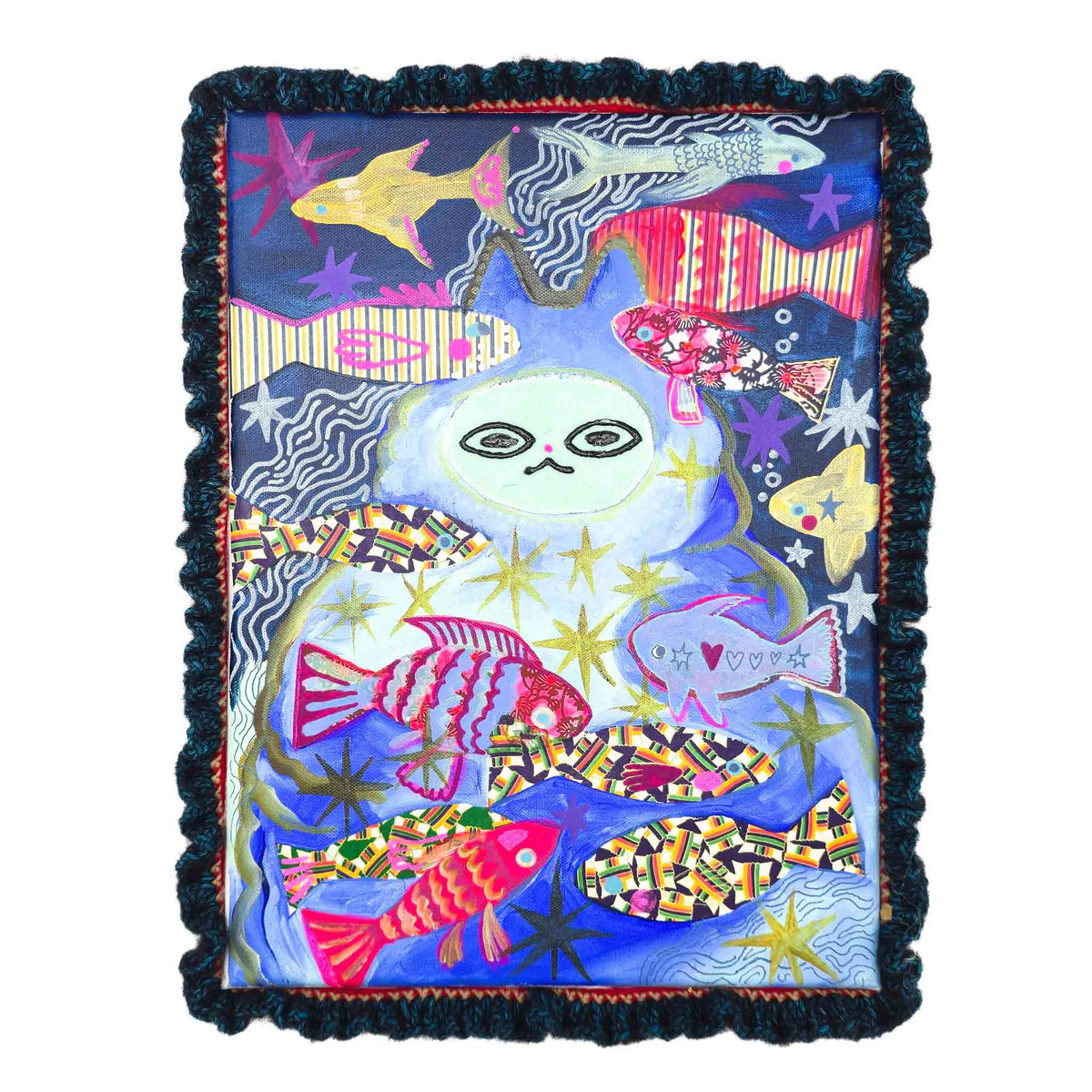 I Really Just Love the Ocean - Mixed Media Original Cat Painting