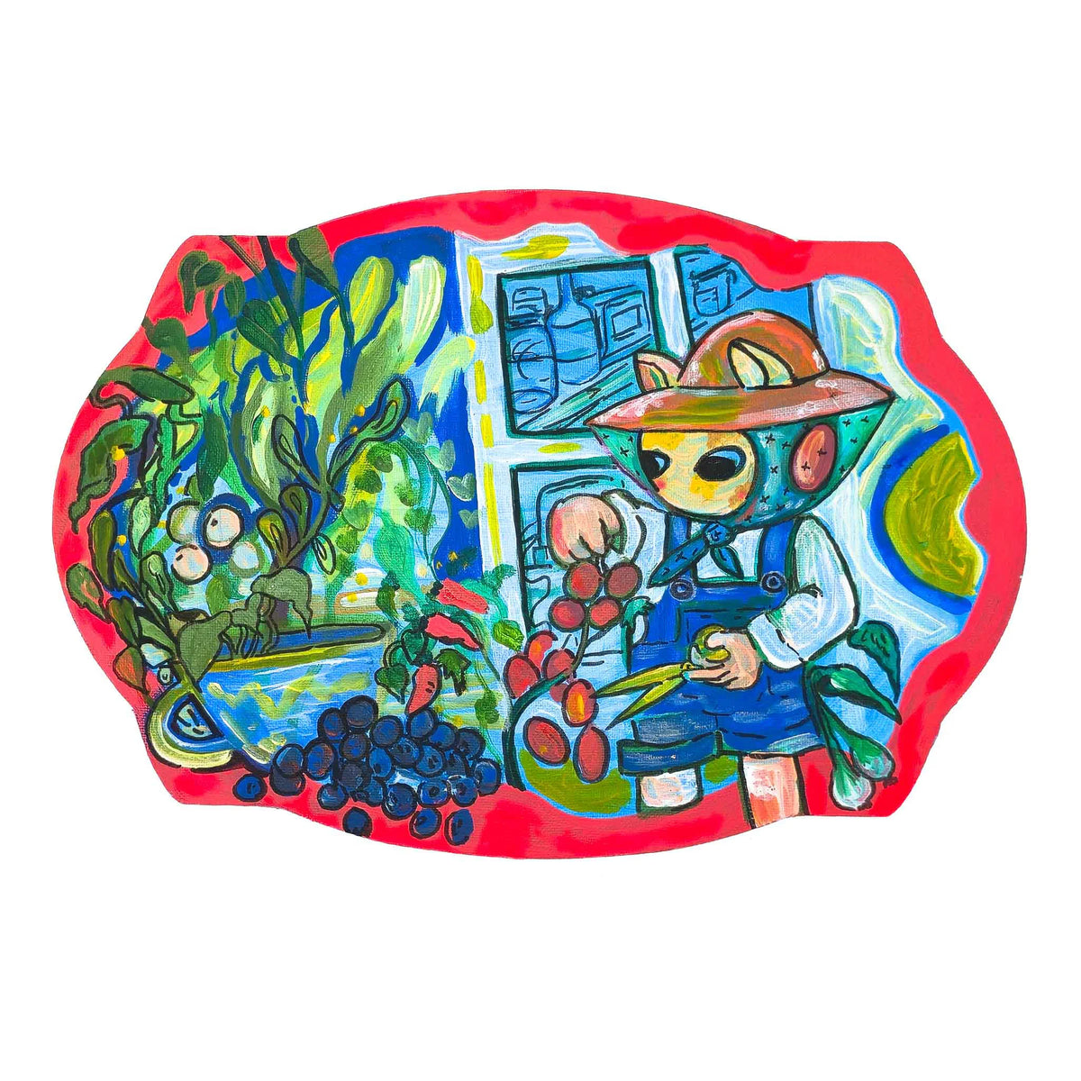 Gardening in the Spring Time- Mixed Media Original Cat Painting
