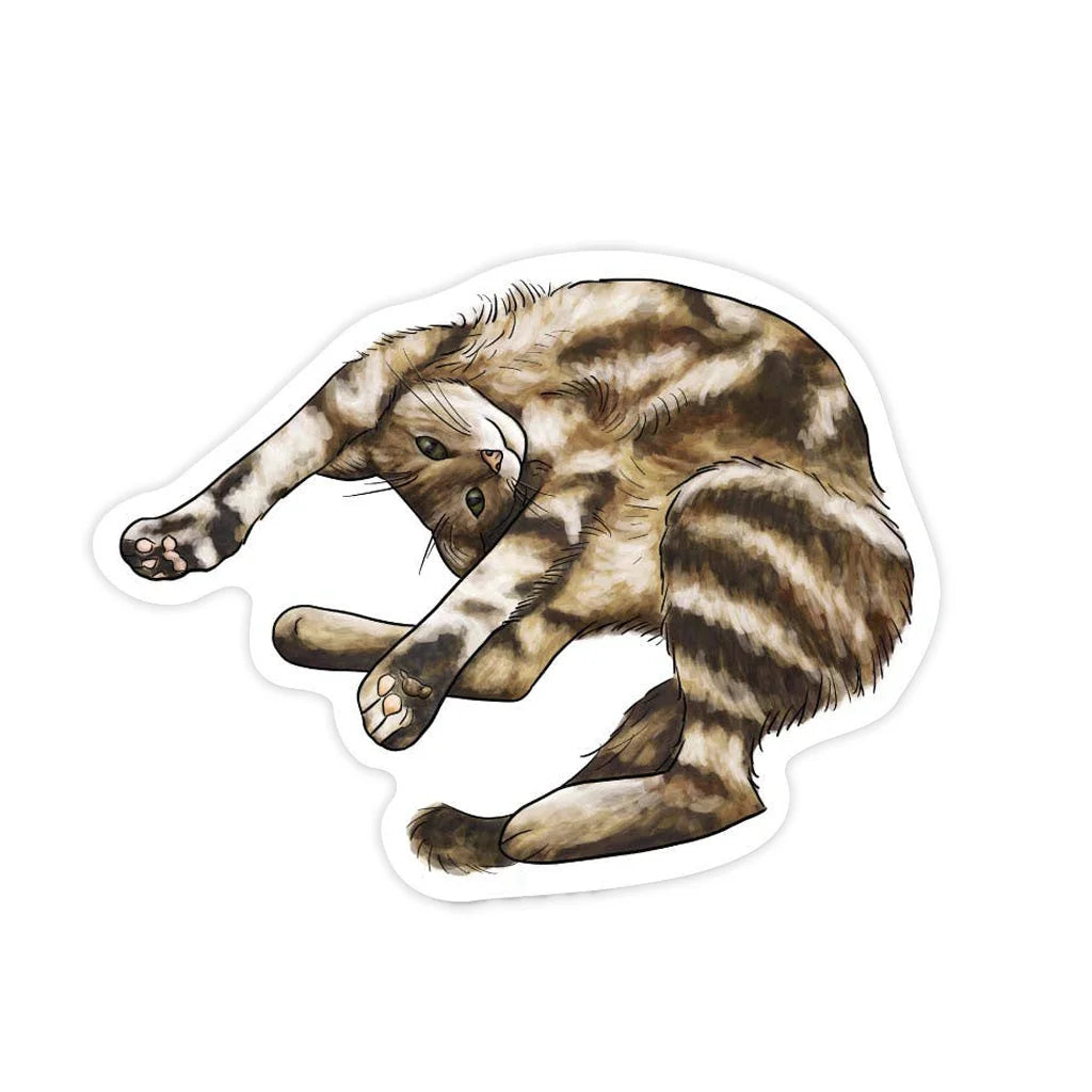 Illustration of a stretching cat on a white background