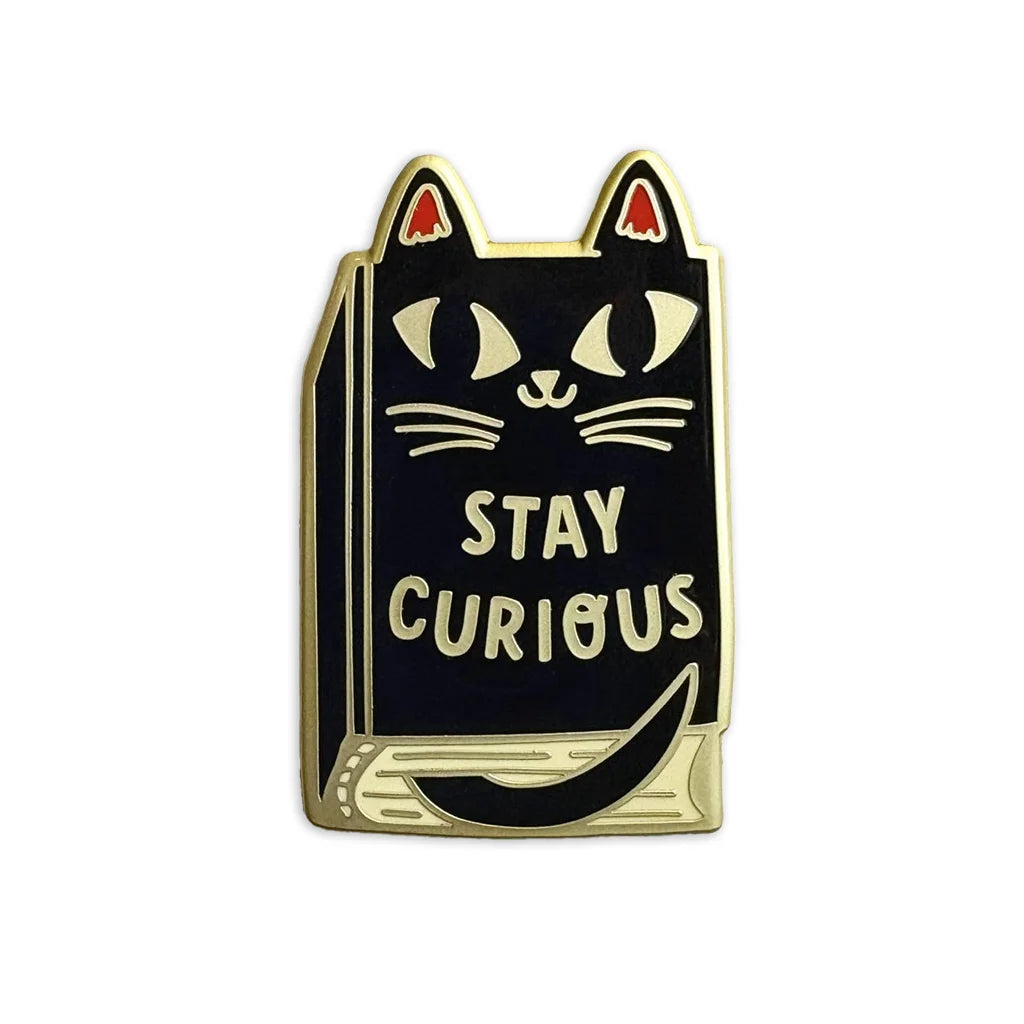 Stay Curious Black Cat Book - Hard Enamel Pin