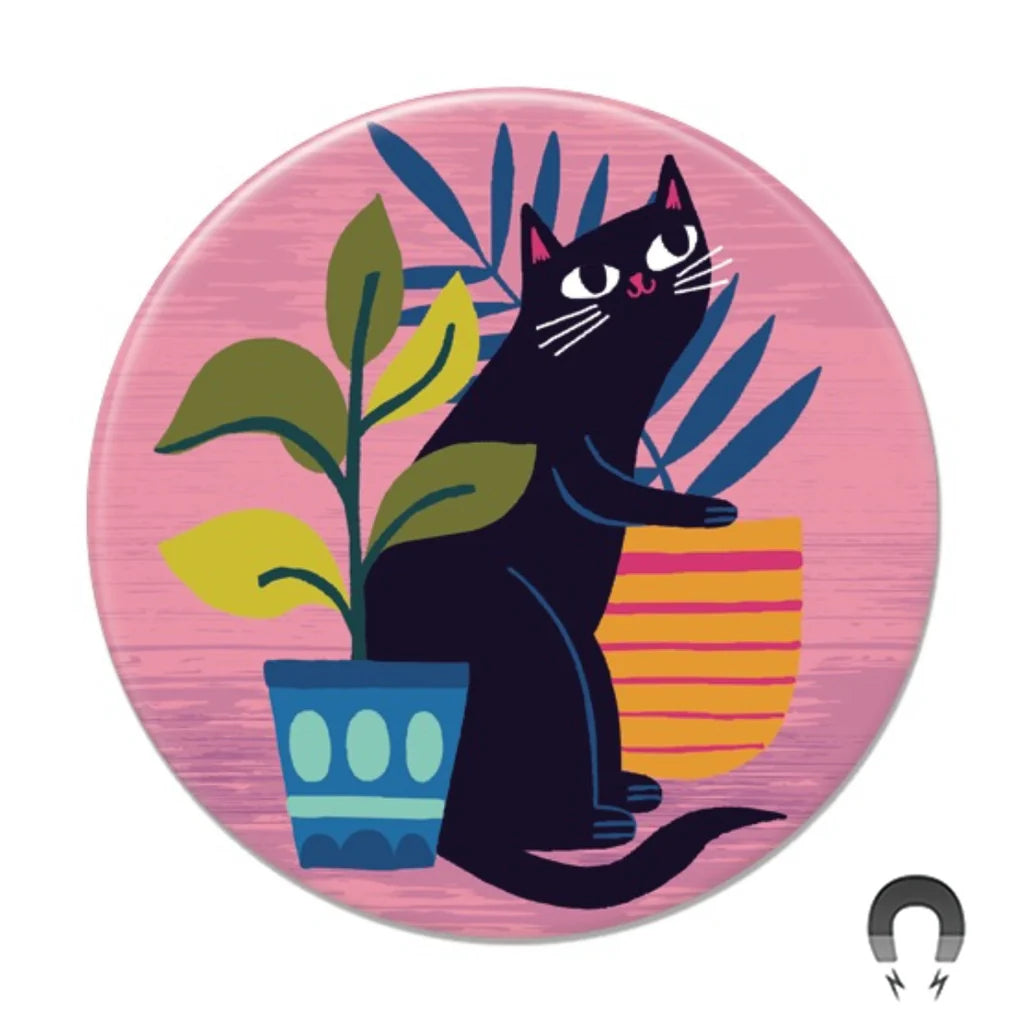 Black Cat in Plants - Magnet