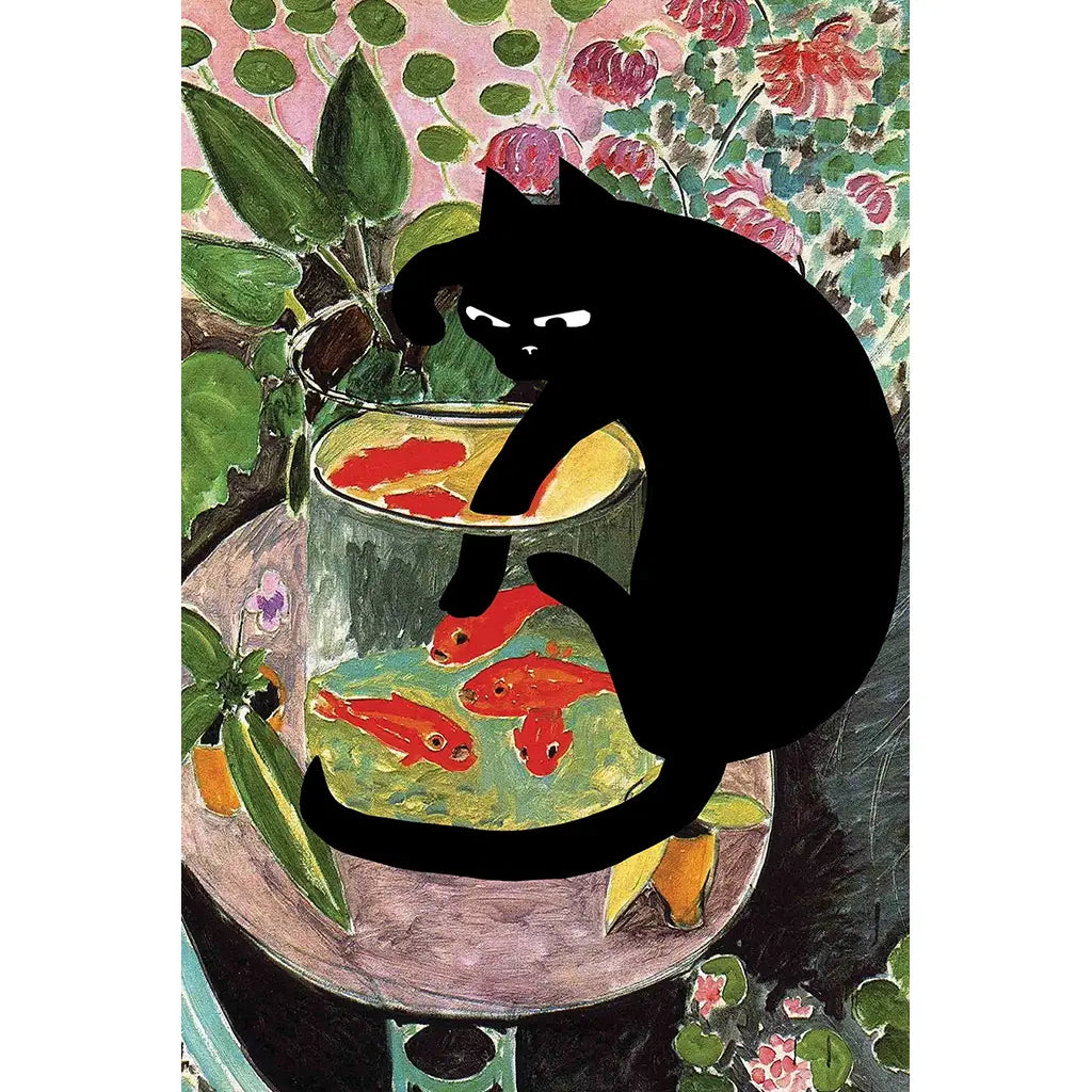 Black Cat Matisse Gold Fish - Art Print