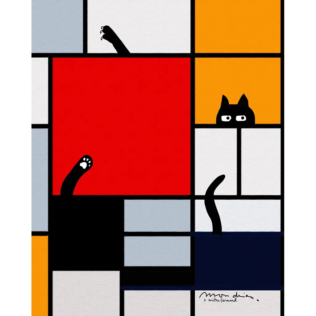 Black Cat Mondrian - Art Print