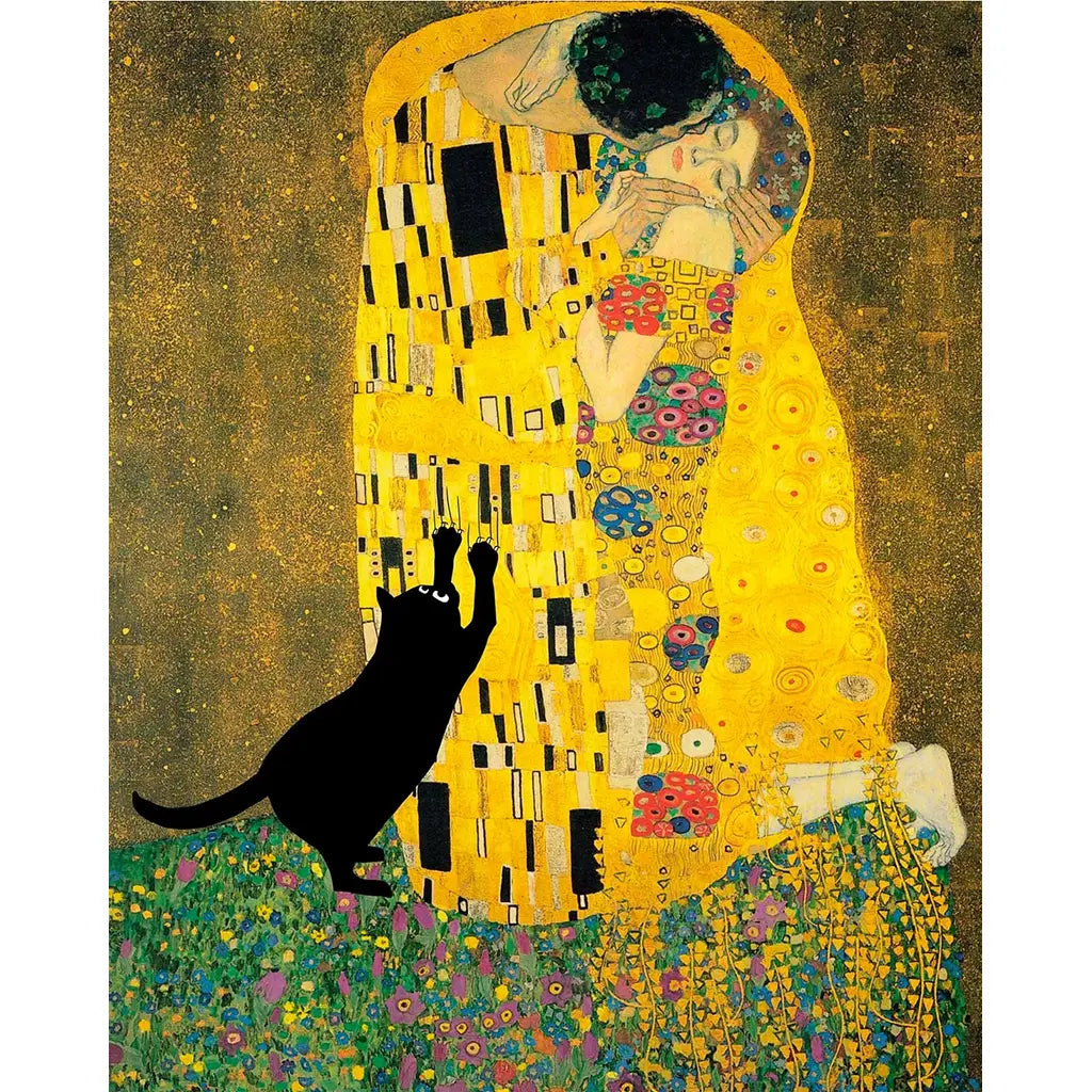 Black Cat Klimt&#39;s The Kiss - Art Print