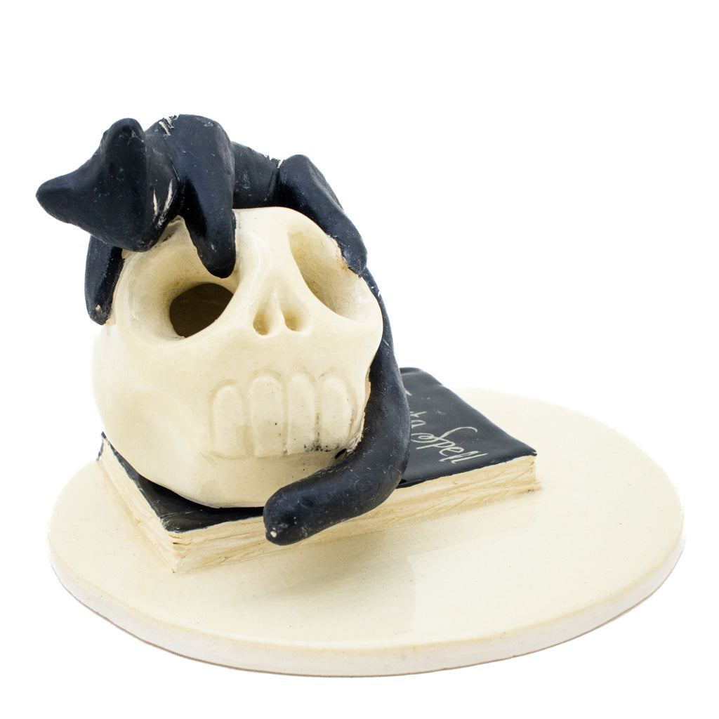 Witchy Skull Black Cat - Ceramic Incense Burner