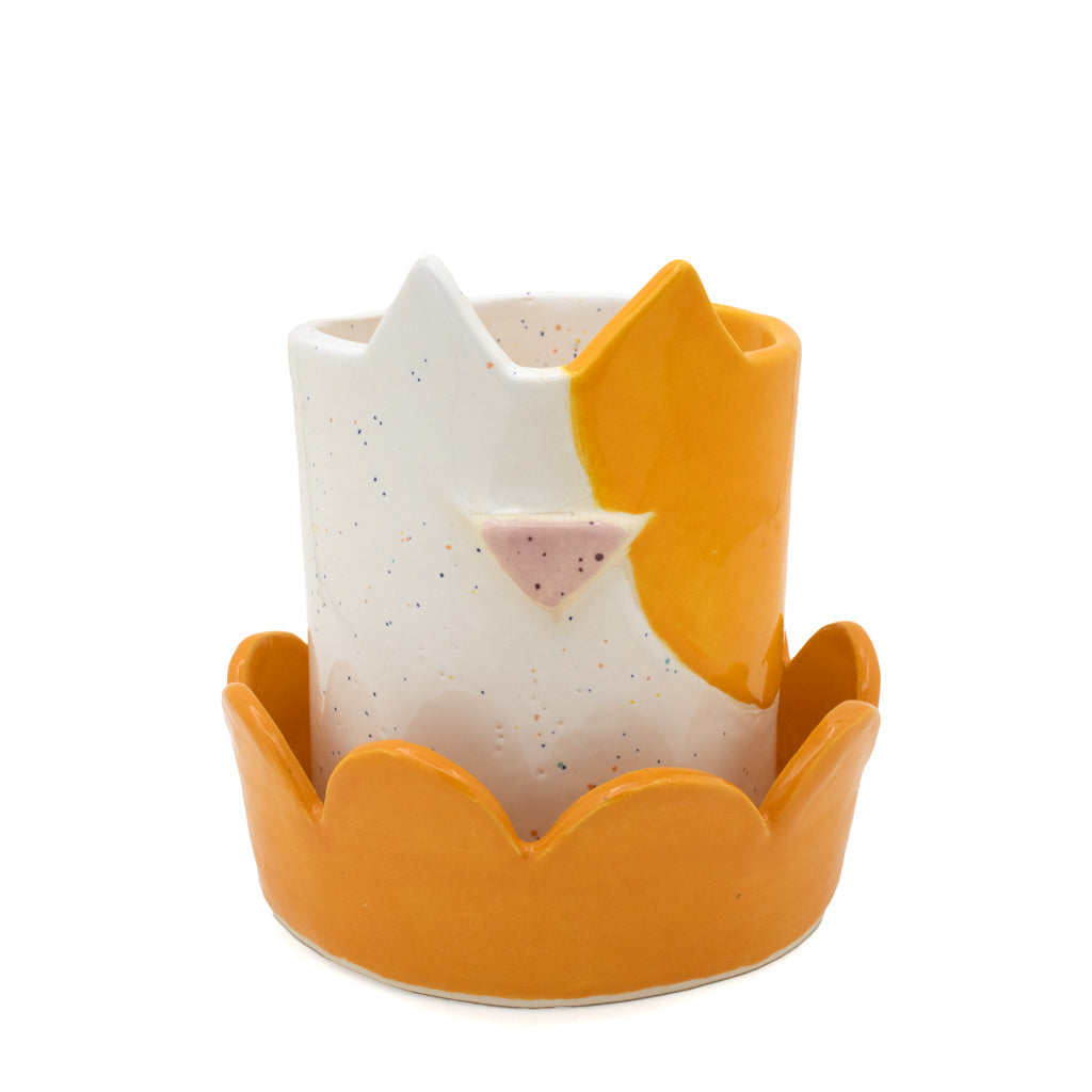 Orange & White Cat - Handmade Ceramic Planter with Plate