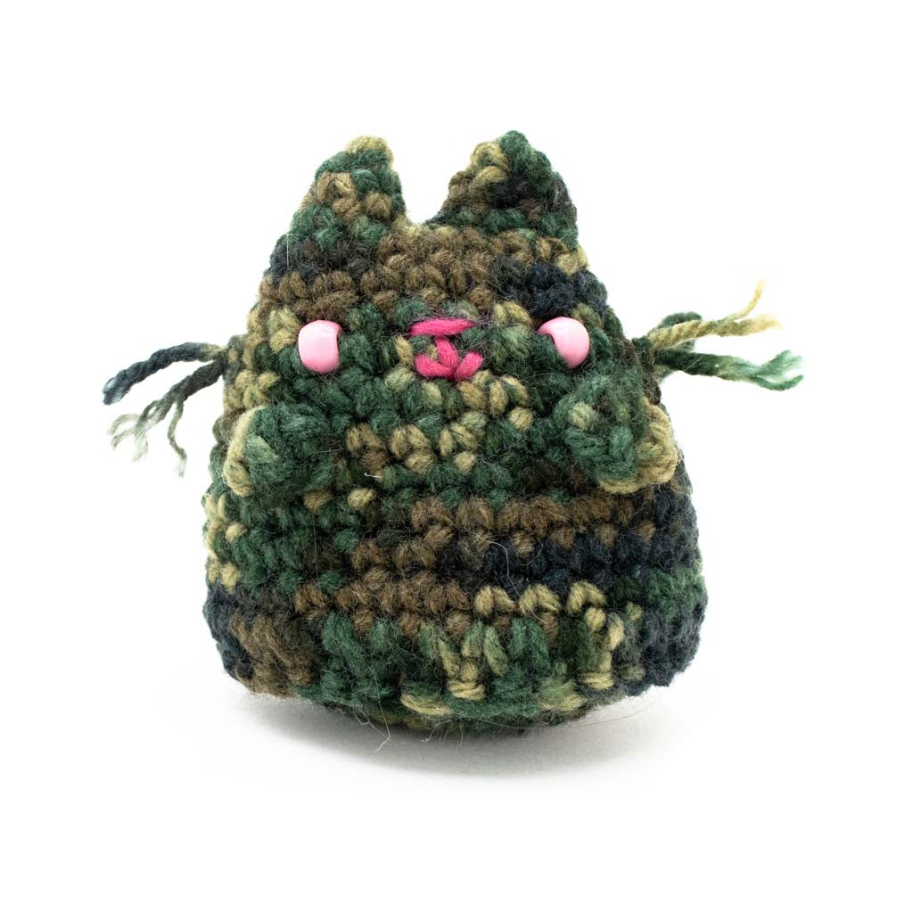 Green Camo Kitty - Hand Knitted Plushy