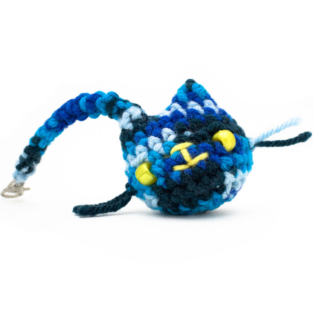 Mini Blue Camo Kitty - Hand Crochet Key Charm