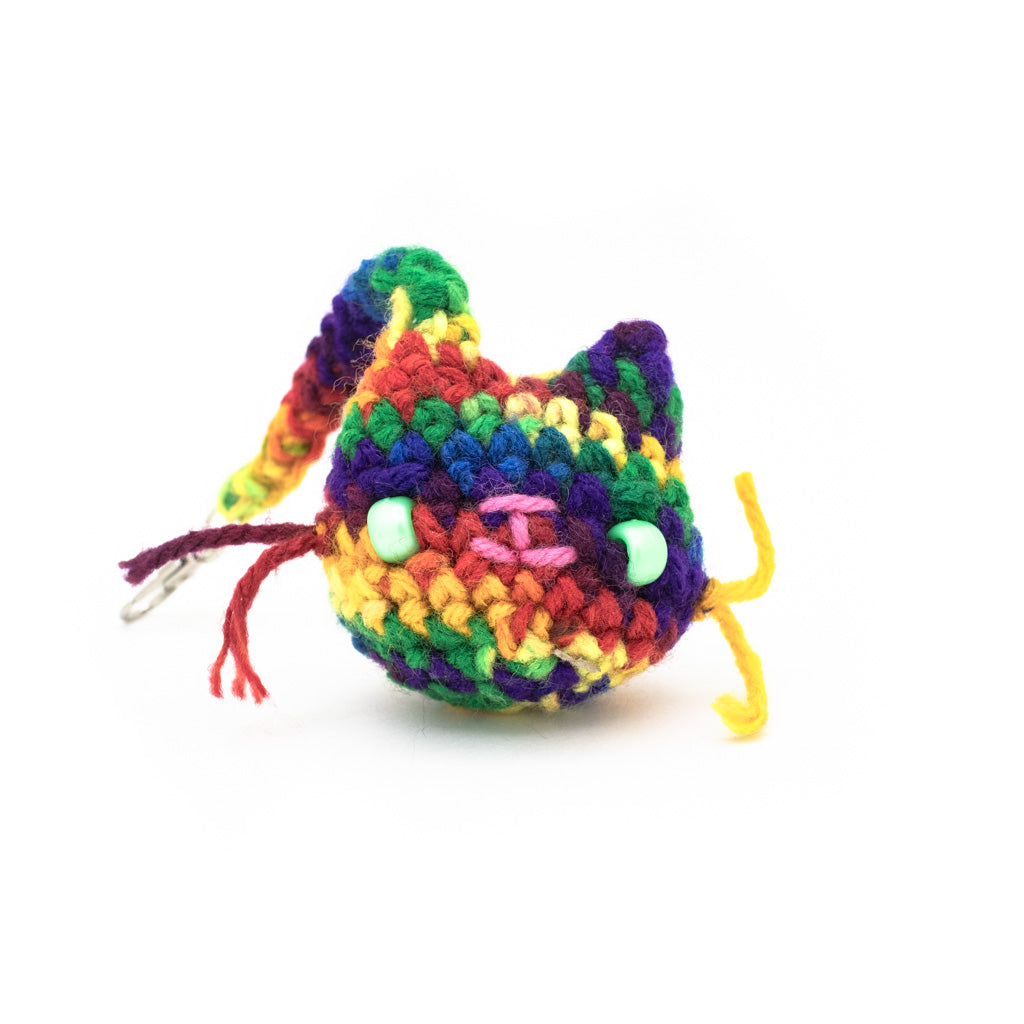 Mini Rainbow Camo Kitty - Hand Crochet Key Charm