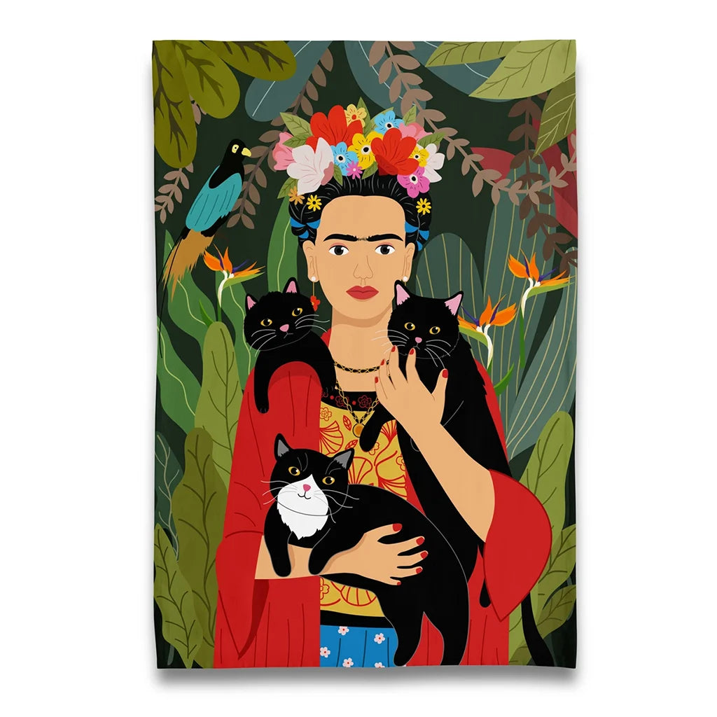 Three Cats and Frida Kahlo - Tea Towel