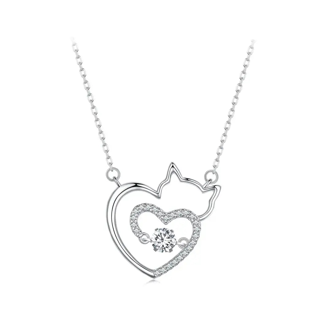 Cat Heart - Sterling Silver Necklace