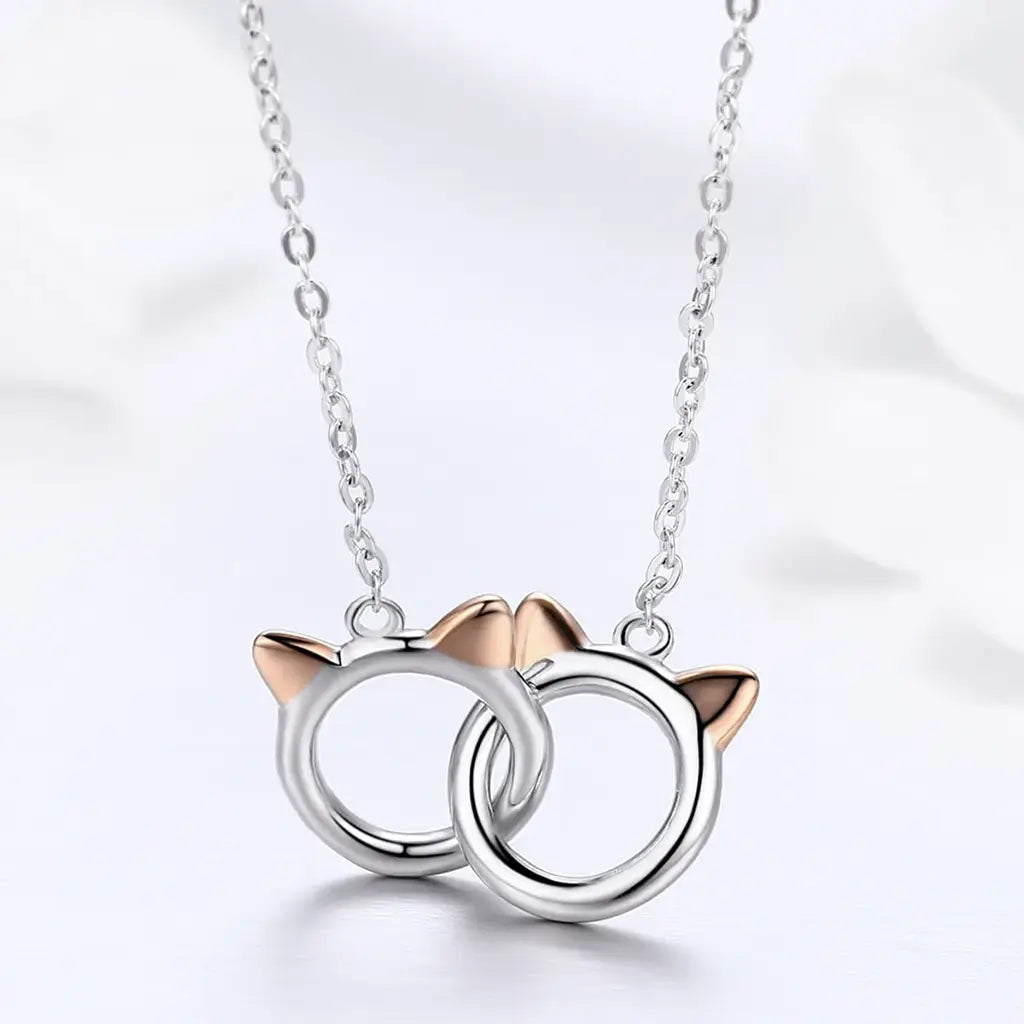 Cat Lovers - Sterling Silver & White Gold Necklace