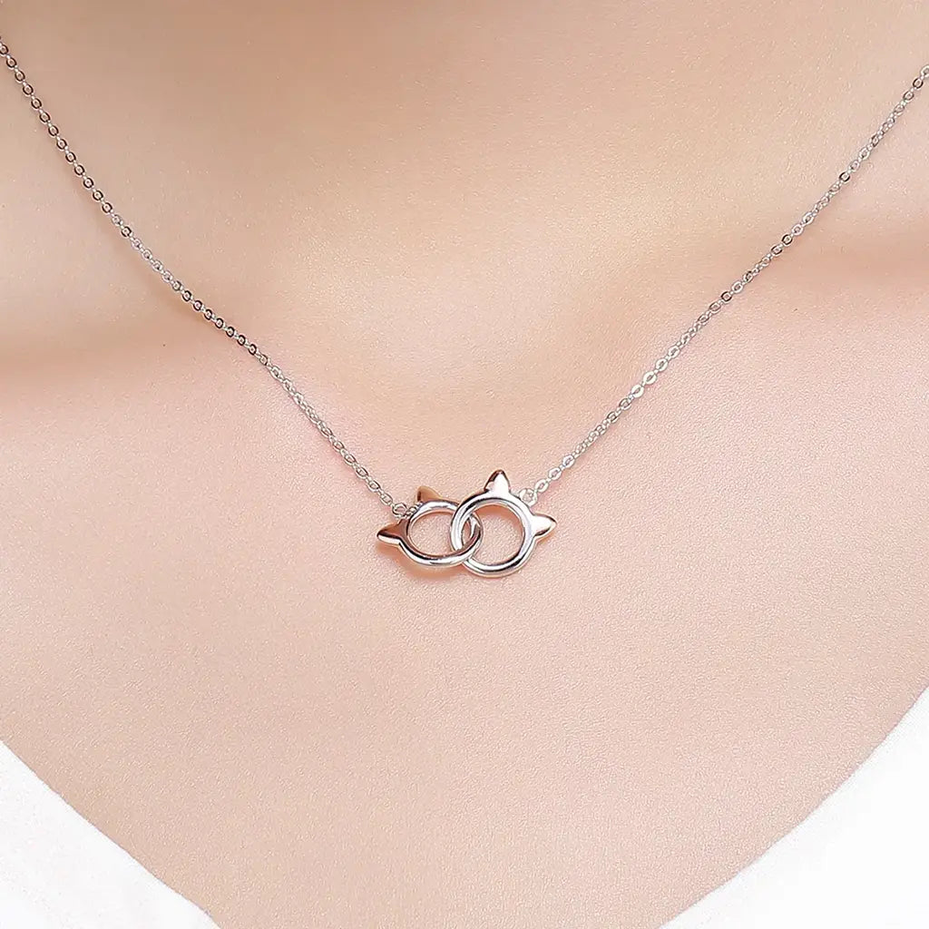 Cat Lovers - Sterling Silver & White Gold Necklace