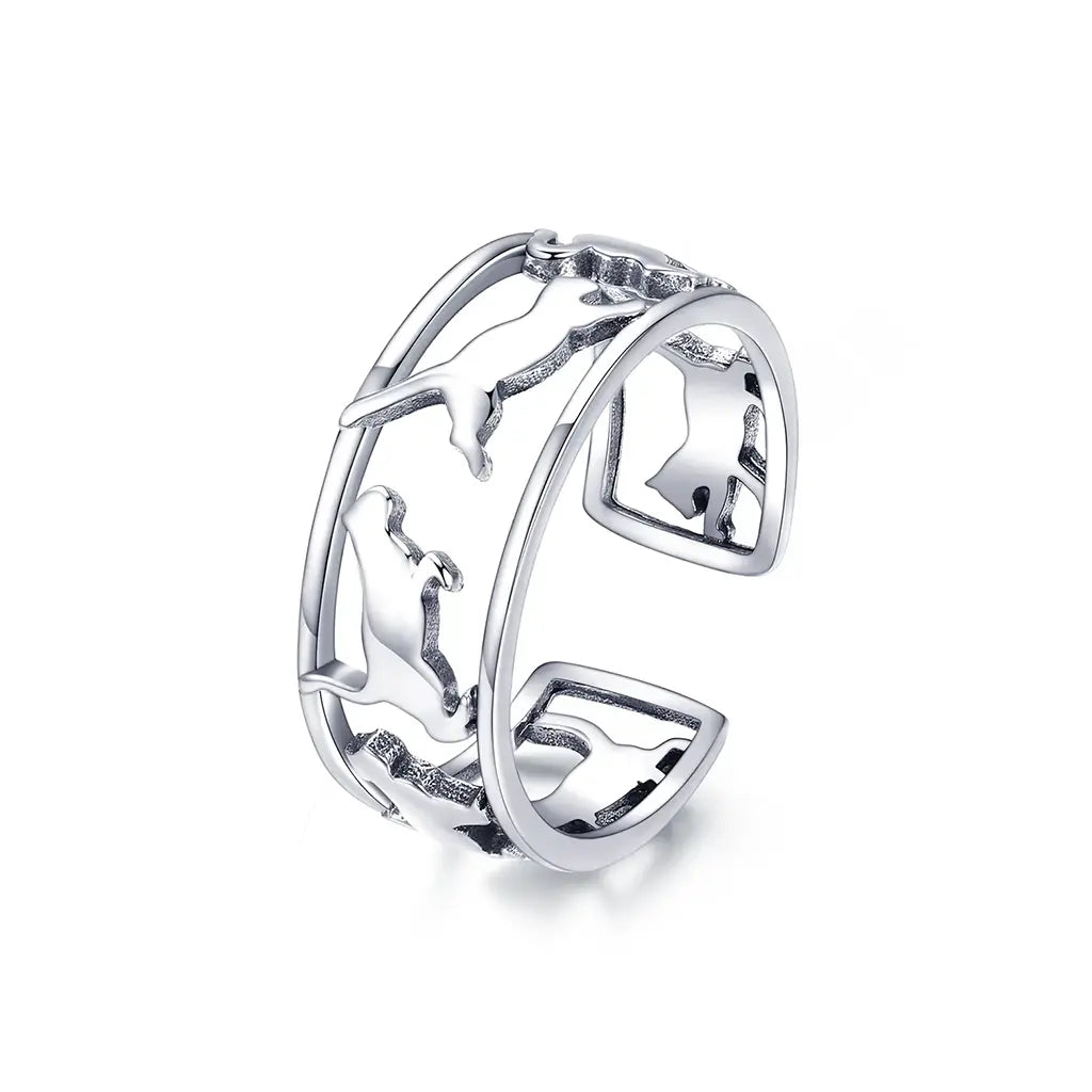 Playful Cats -  Adjustable Sterling Silver Ring