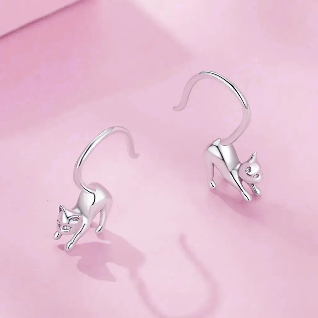 Dangling Cats -  Sterling Silver Earrings